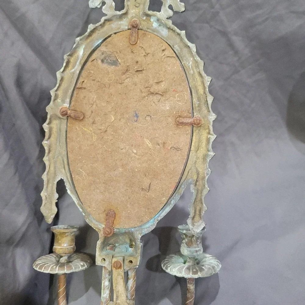 Antique Wall Hanging Heavy Brass Candle Opera Mirror